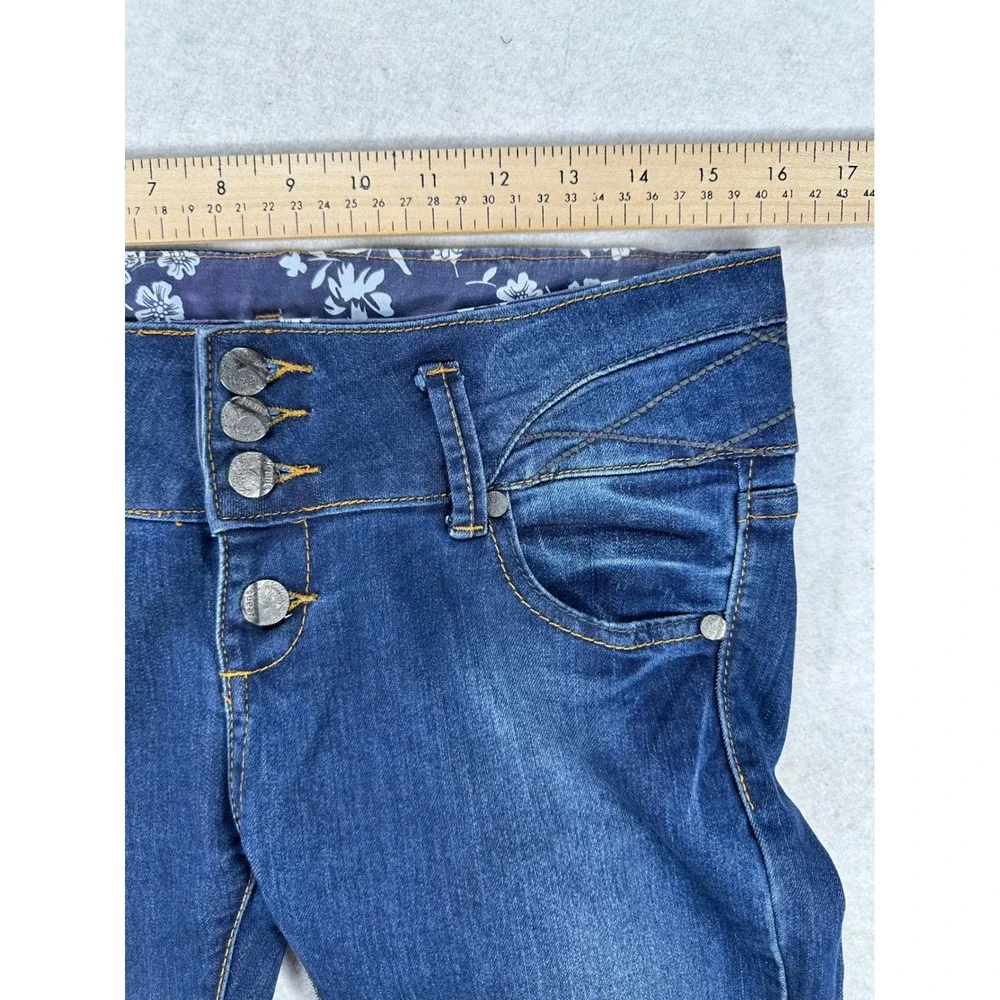 Luxury Group Womens Dark Wash Skinny Jeans Size 30 Button Fly Floral Waistband
